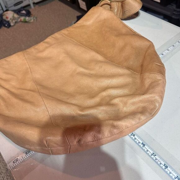 Vintage Y2K Old Navy Leather Large Tan Satchel hobo Bag Purse Single Strap Boho - Picture 12 of 13